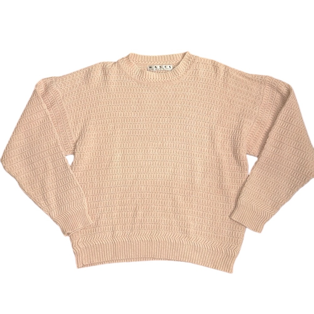 VINTAGE Fenn Wright and Manson Basix Women Size Medium Pink Cable Knit Crew Neck